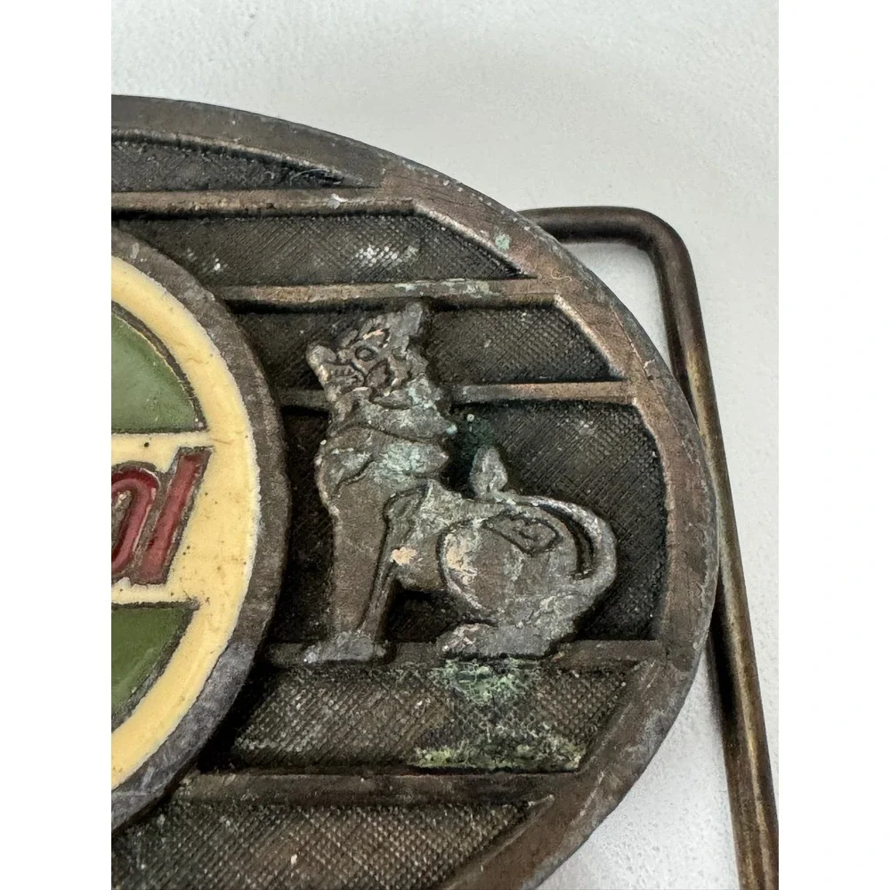 Vintage Castrol Oil Belt Buckle‎ Metal Automotive Racing Logo Lions Patina